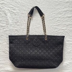 Tory Burch Black Quilted Leather Marion Tote Bag
